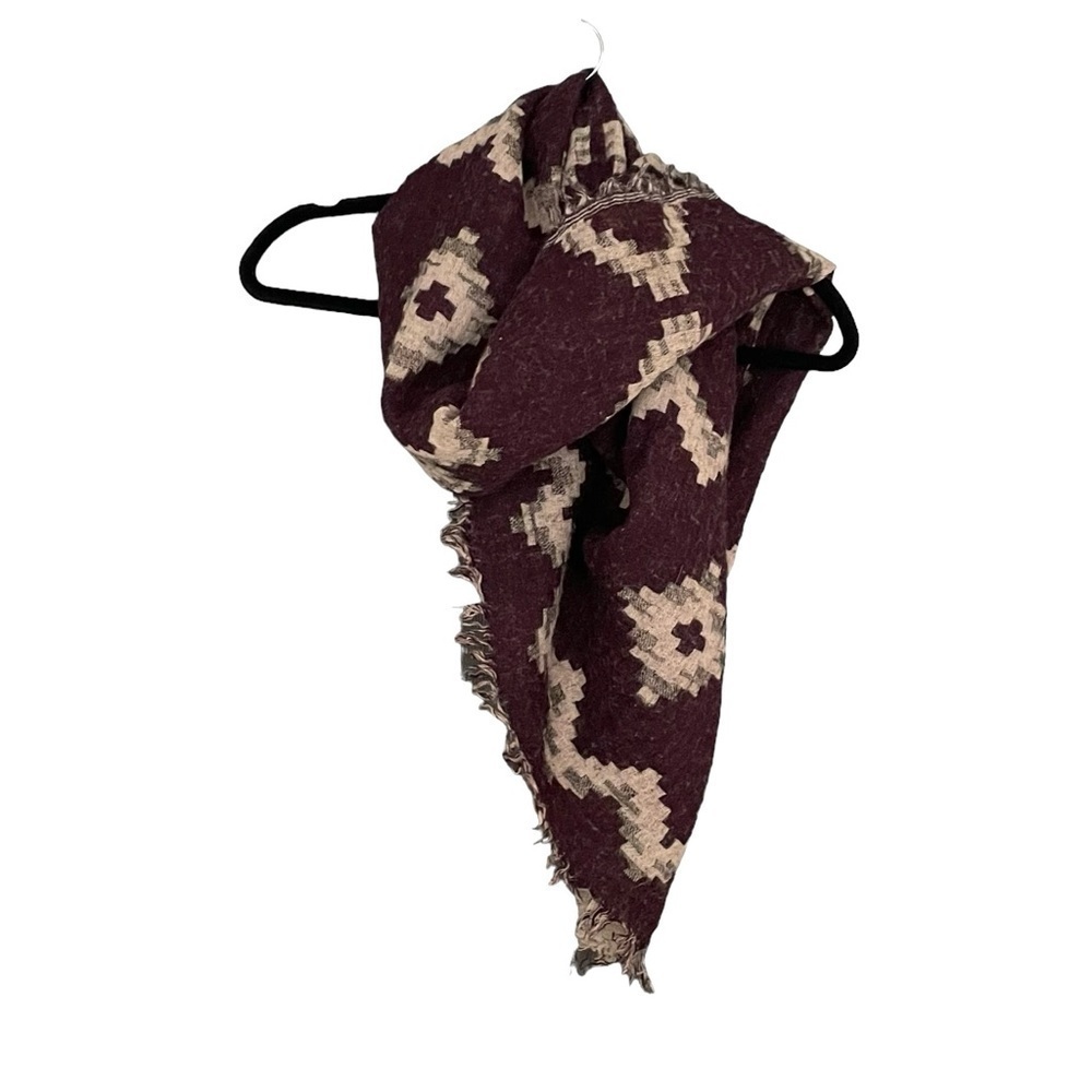 ARITZIA Wilfred Wool Blanket Scarf Diamond Mosaic Burgundy Tan One Size